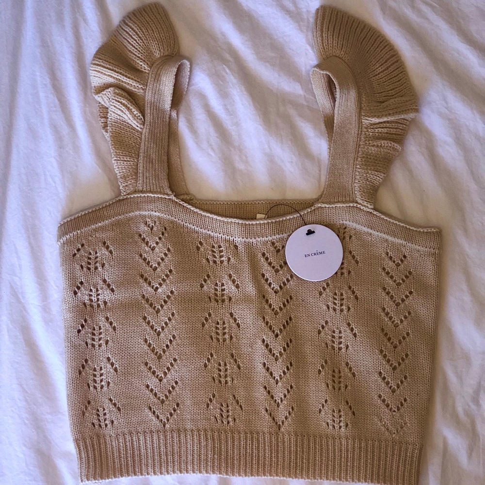 En Creme Knit Ruffle Tank - Picture 3 of 4